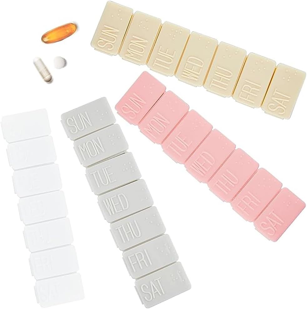 4Pack週刊丸薬のオルガナイザー、小さい7日の丸薬は魚油、カルシウム タブレットの補足および他のビタミンの丸薬のための毎日の丸薬箱を旅行します