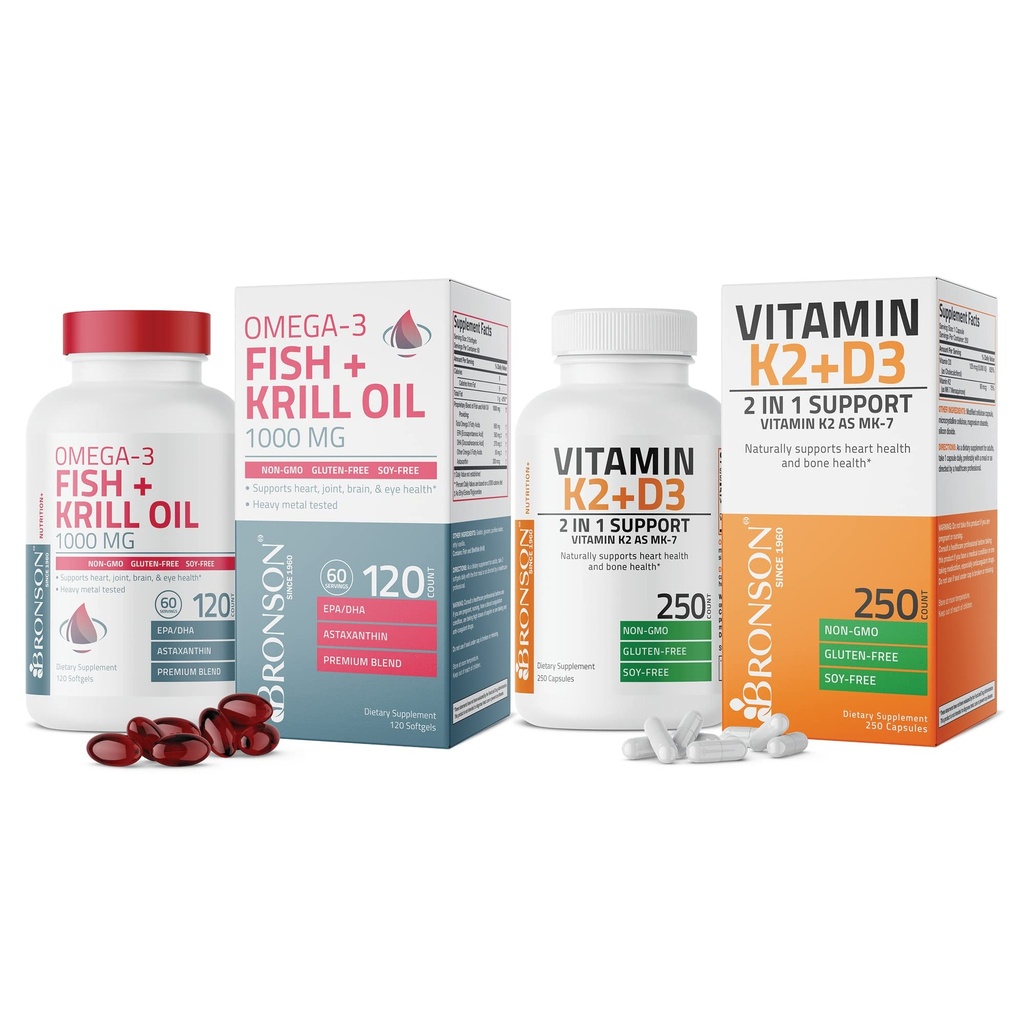 BronsonのビタミンK2 (D3の補足Omega-3の魚とのMK7) + Krillオイル1000 MG
