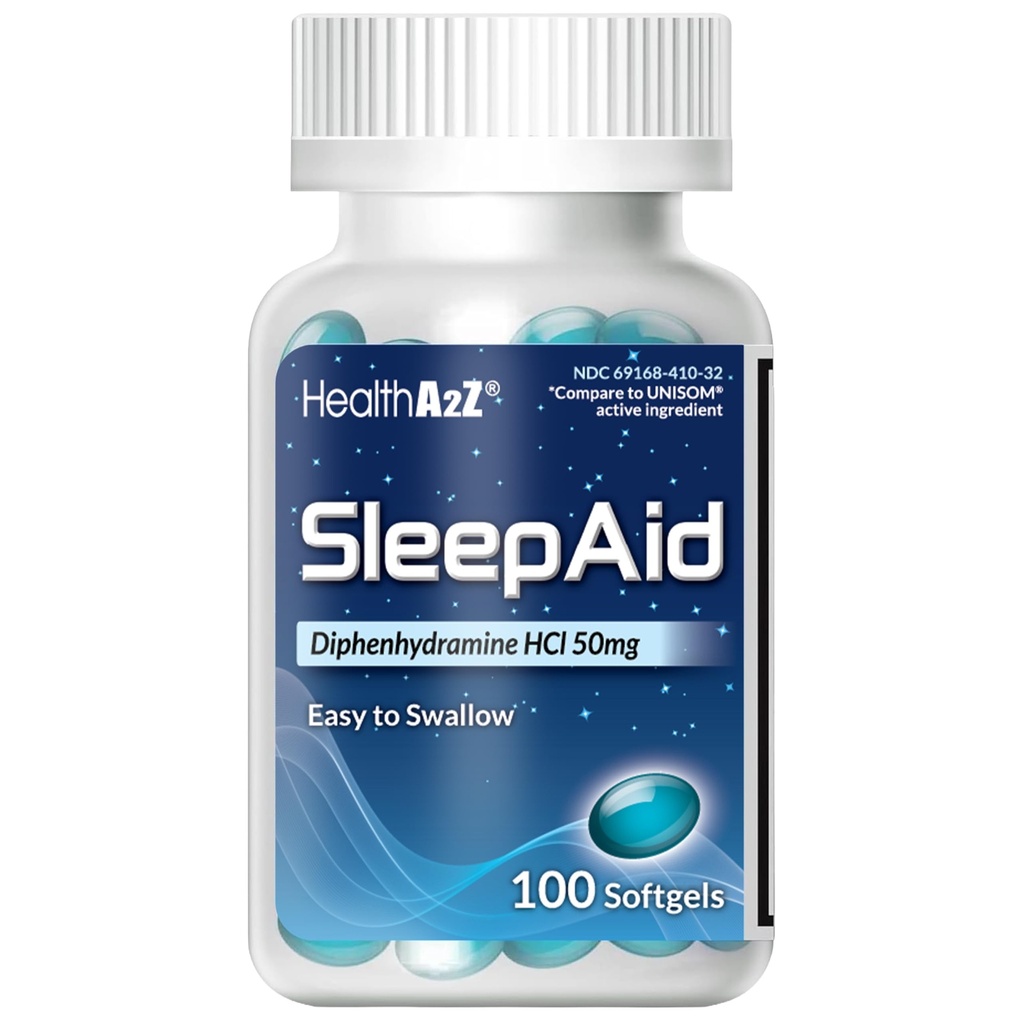 HealthA2Z 睡眠援助, ジフェンハイアミン ソフトゲル, 50 mg, 深刻をサポート, 休眠, 非習慣形成 (100 カウント)