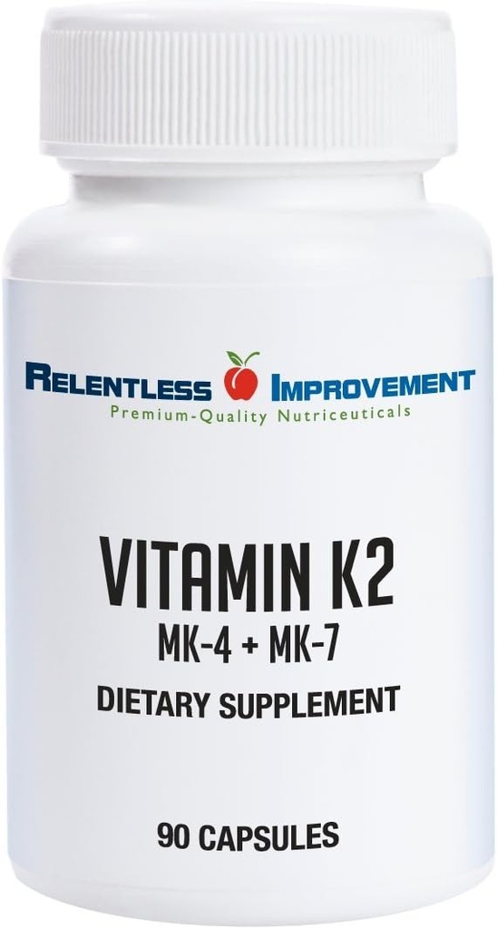 Natural Vitamin K2 MK4 Plus Vitamin K2 MK7 High-Potency 15,000mcg MK-4 + 60mcg MK-7 Supports Bone and Arterial Health Vegi-Capsules Soy-Free