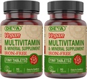 DEVA Vegan Iron-Free Multivitamin & Mineral Supplement 2-Pack, Vitamin C, D2, E & B-Complex, Biotin, 90 Tiny Tablets Each