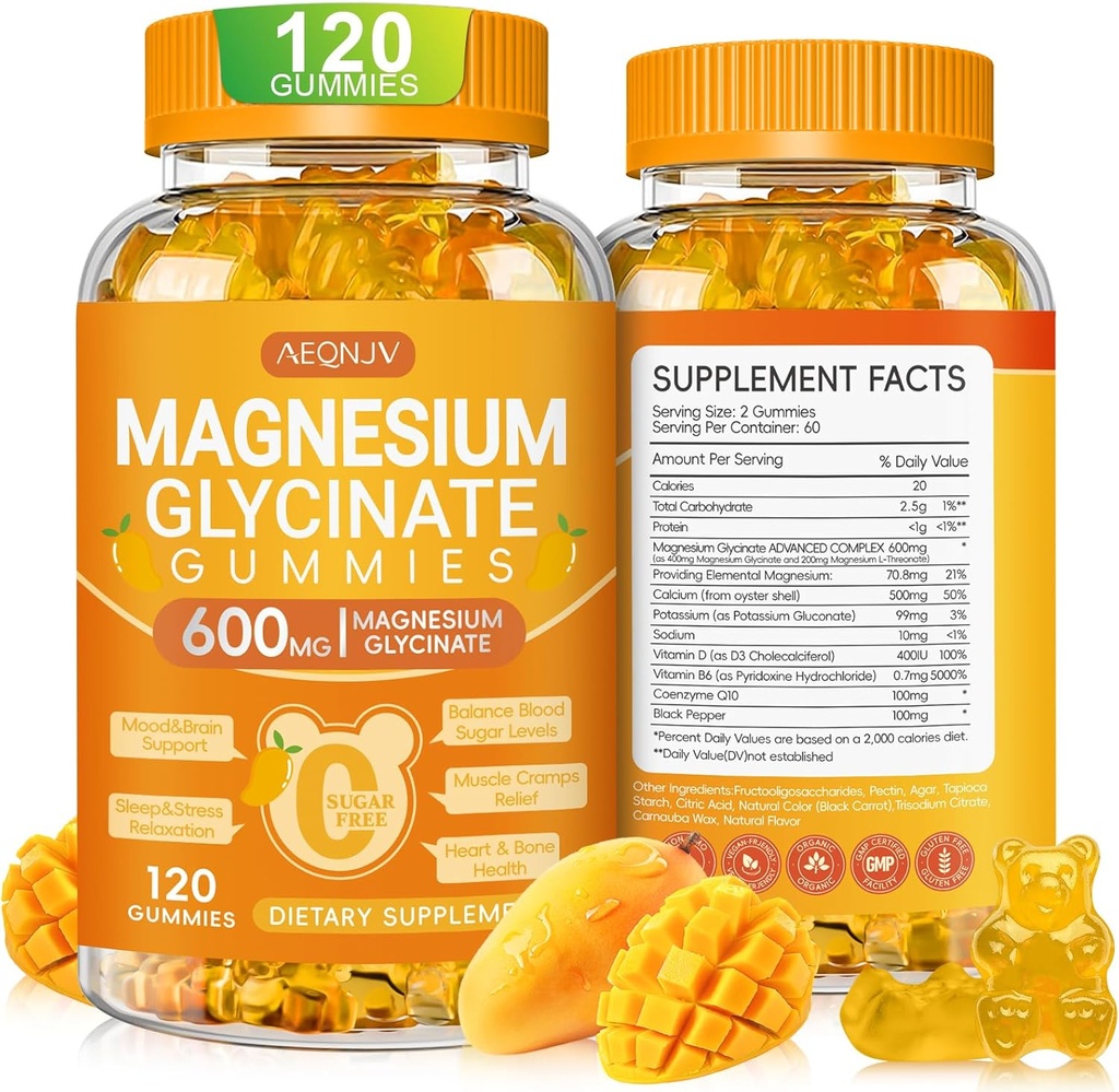 マグネシウムのGlycinateのガミー600mgのChewable砂糖のマグネシウムのGlycinate、ビタミンD、B6およびCoQ10は睡眠、弛緩、頭脳及び筋肉、120の計算のための含んでいます