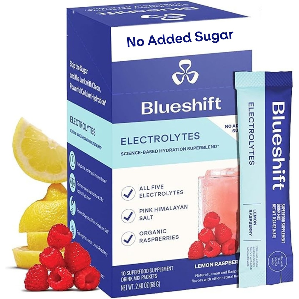 Blueshiftの電解質-自然な電解物の粉のパケット、有機性水和のパケット、無糖、単一のサーブのパックが付いている電解物の飲み物の組合せの棒-レモン ラズベリーの味、粉の棒(10のパック)