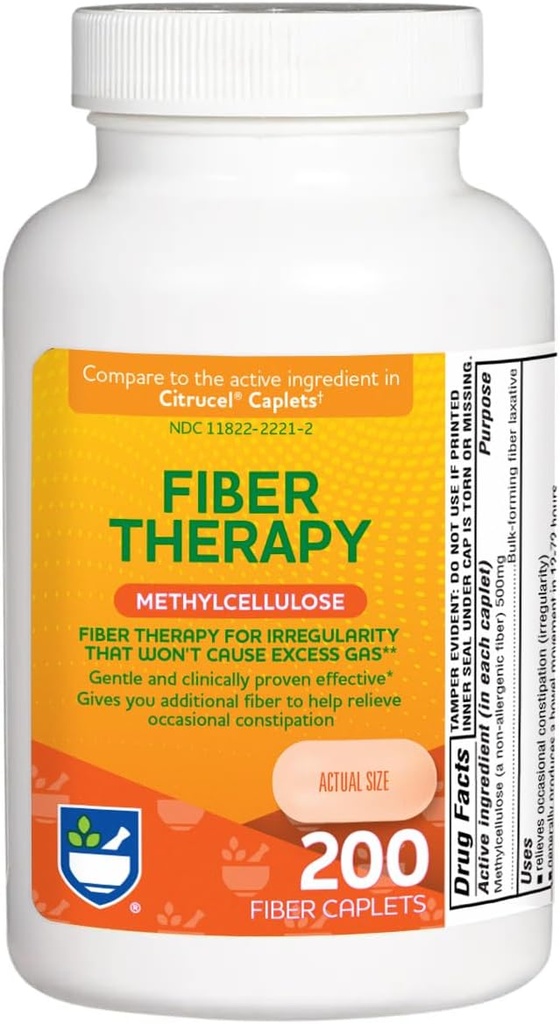 Rite Aid繊維の療法のSoluble繊維の補足200のカプレット、500mg Methylcellulose、便秘のためのLaxatives、大人の繊維の丸薬