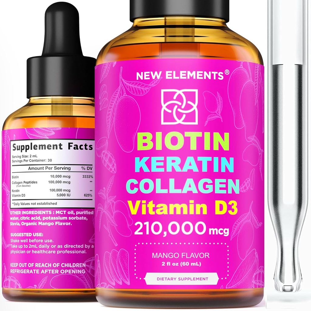 毛の成長のための液体のBiotinのケラチンのコラーゲンのペプチッド及びビタミンD3 MCTオイルは210,000mcgを低下させます-毛皮および釘のための強力な方式、女性及び人のためのほとんどの高度の毛の成長の補足