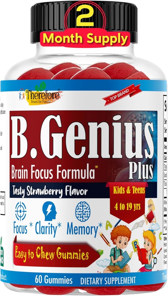 B.Genius Calming Ashwagandha Gummies for Kids and Teens | Calm Sleep and Relax Mood | Kids Gummies for Daily Focus | オールナチュラルビーガンラズベリー味、非GMO、サードパーティ製テスト済み | 60 Ct