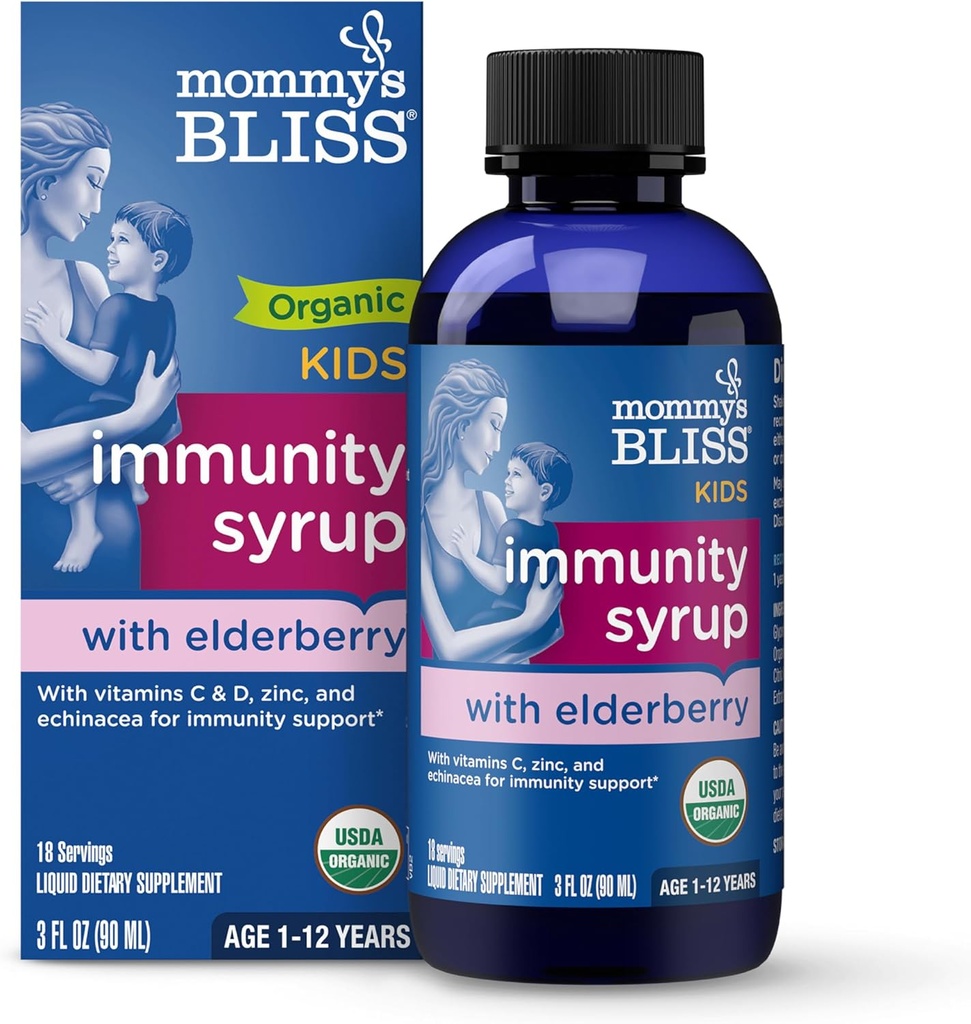 Mommy's Bliss Organic Elderberry Syrup & Immunity Boost with Vitamins, Prebiotics & Echinacea for Kids & Adults 1 yr +, 3 Fl Oz (B&B) オーガニック エルダーベリー シロップ & 免疫 ビタミンとブースト