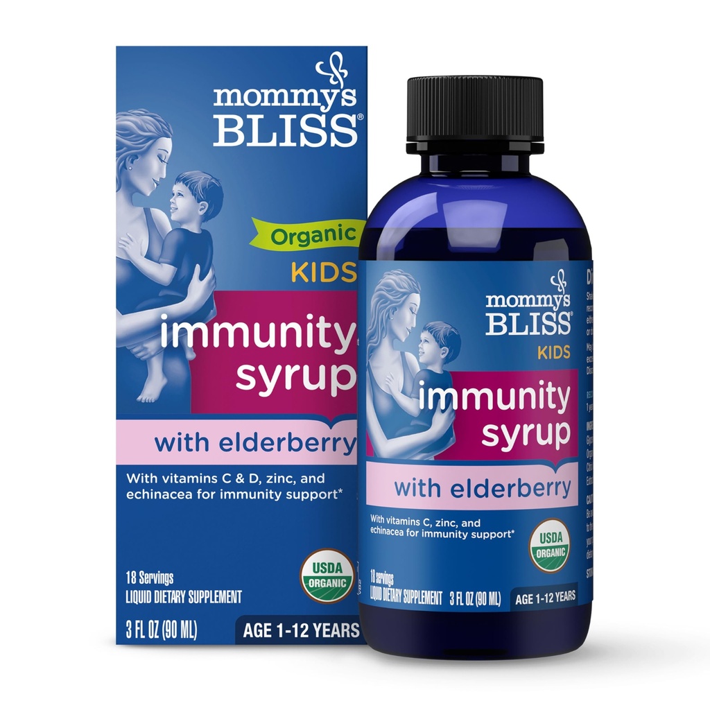 Mommy's Bliss Organic Elderberry Syrup & Immunity Boost with Vitamins, Prebiotics & Echinacea for Kids & Adults 1 yr +, 3 Fl Oz (B&B) オーガニック エルダーベリー シロップ & 免疫 ビタミンとブースト