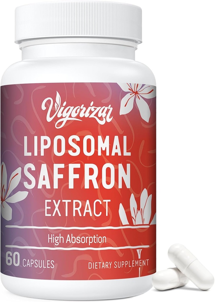 Saffron Supplements - 100% Pure Saffron Extract 88.5 mg, Maximum Absorption, Better Bioavailability, Liposomal Supplements for Mood, Focus & Vision - 60 Vegan Capsules, Made in USA