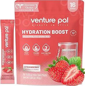 Venture Pal Sugar Free Electrolyte Powder Packets - Liquid Daily IV Drink Mix for Rapid Hydration & Party Recovery | 5 Vitamins & 7 Electrolytes| Keto Friendly | Non-GMO | Certified Vegan | 16 Sticks