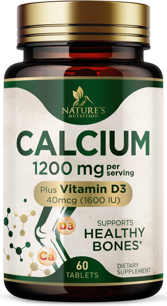 ビタミンD3のカルシウム1200 mg - 骨の健康の補足、女性のためのビタミンD&カルシウムサプリメント - 骨の強さ、歯及び免疫サポート、自然のカルシウム丸薬、米国でボトル入り - 60錠