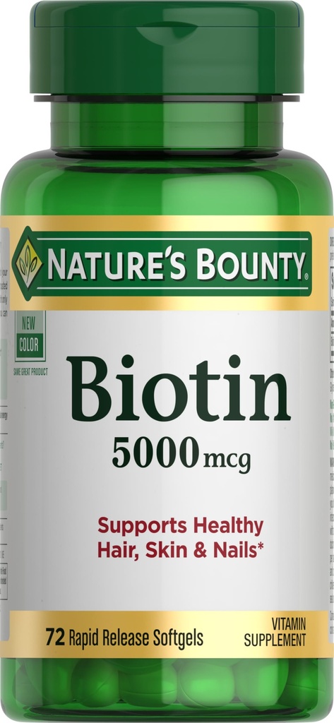 Nature's Bounty Biotin、細胞エネルギーと健康な髪、皮膚、爪、5000 mcg、72 Softgels のための代謝をサポート