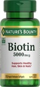 Nature's Bounty Biotin、細胞エネルギーと健康な髪、皮膚、爪、5000 mcg、72 Softgels のための代謝をサポート