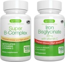 ビタミンC、ビーガンバンドル、メチル化された持続的なリリースBコンプレックス&高吸収鉄のBisglycinate 20mg、ビタミンC、ビーガンバンドル、Bコンプレックス&ターゲットリリース付き1日鉄、Igennusによる