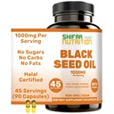 SHIFAA NUTRITION ハラールブラックシードオイル | 1000mg 45 サービング | 日傘サティバ | ヘアケア、肌、関節、免疫、心臓、消化をサポート