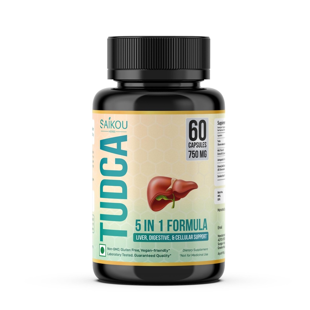 TUDCA(Tauroursodeoxycholic acid) 750mg - 1 in 1 with ミルクアザミ、アシュワガンダ、タンポポ、Ginseng - 60 サービング