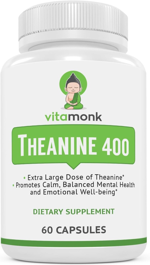 VitaMonk L Theanine 400mg Supplement - L-Theanine 400mg with No Artificial Fillers - Extra Strength L Theanine Supplement - Ltheanine 60 Capsules
