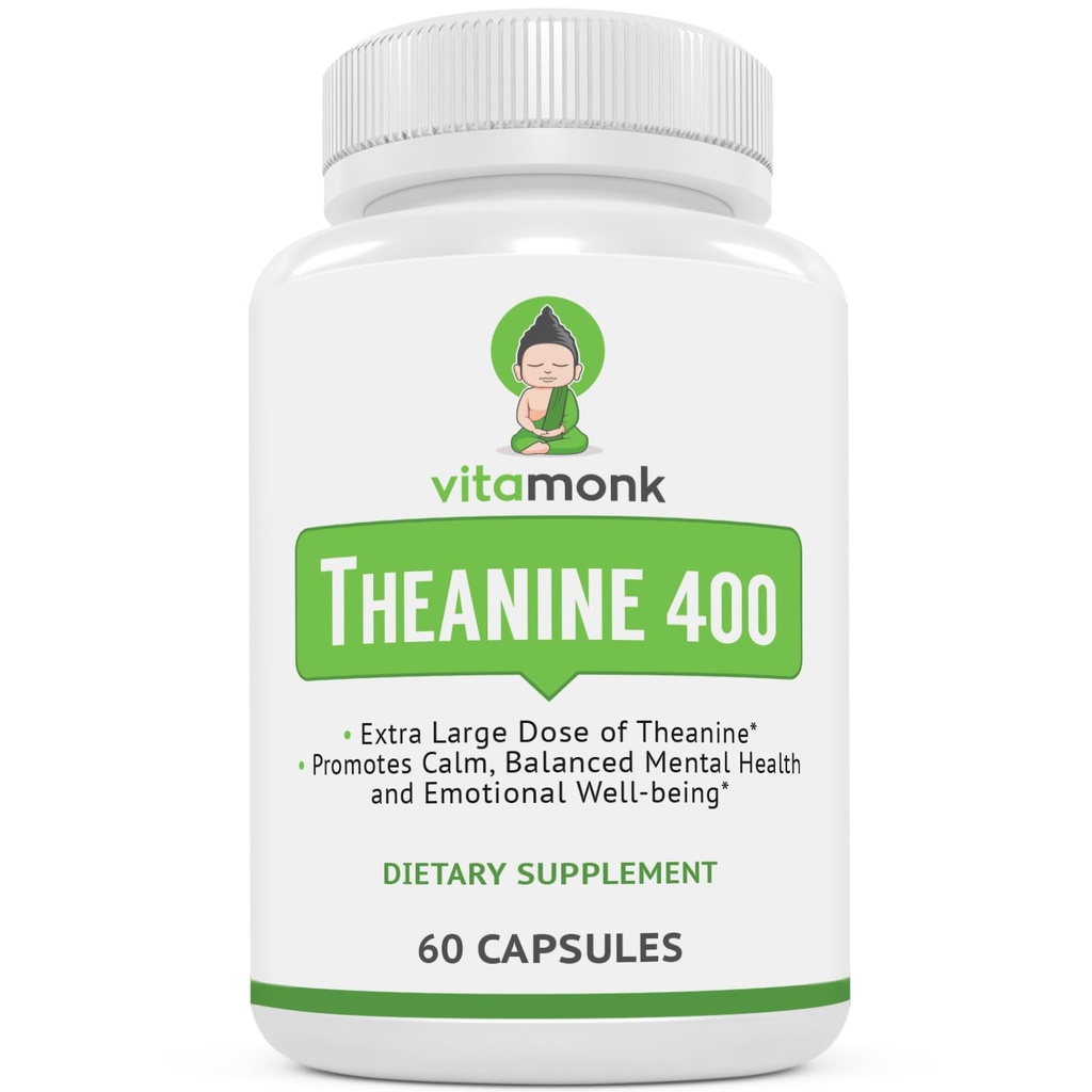 VitaMonk Lテアニン400mgサプリメント - 人工フィラーなしのL-テアニン400mg - 余分な強度Lテアニンサプリメント - Ltheanine 60カプセル