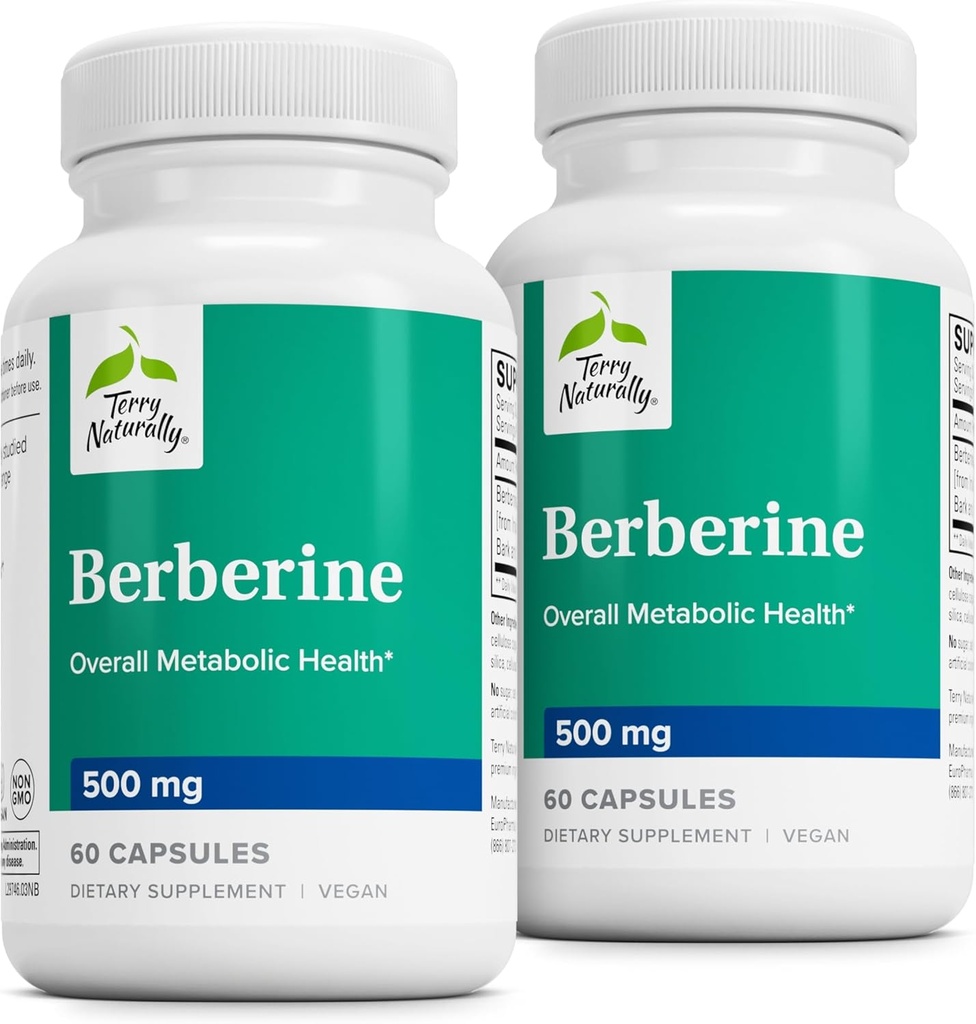 Terry Naturally Berberine - Berberineと栄養補助食品 - Metabolismサポートのための肝健康サプリメント - 男性と女性のための共同健康サポート - 60カプセル(パッケージ2)