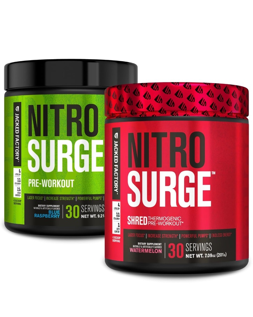 ジャック工場 Nitrosurge ブルー ラズベリー&ウォーターメロン Nitrosurge シュレッド サーモニック プリワークアウト 月 & 女性