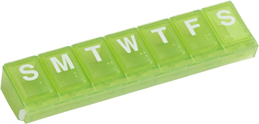EZY DOSEウィークリー(7日)ピルプランナー、薬用ケース、ビタミンオルガナイザーボックス、安全な処方薬への大きな錠コンパートメント、事故のこぼれ防止、グリーン