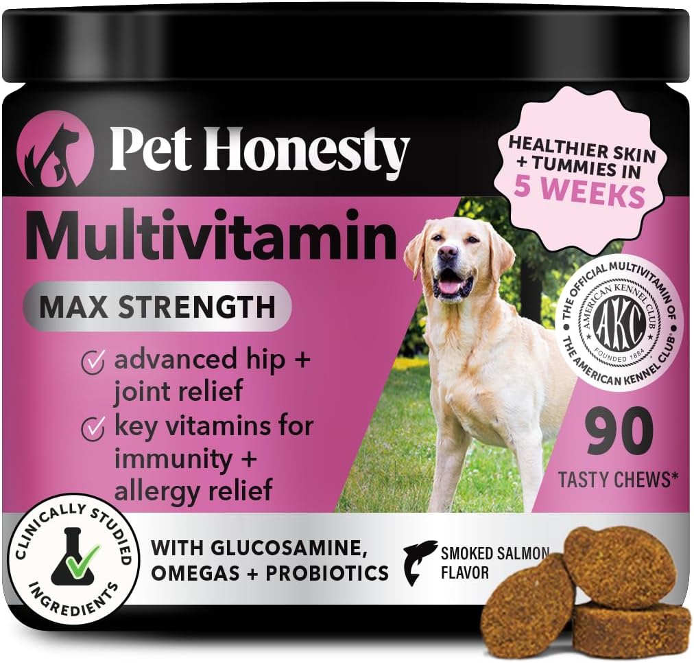 Dog Multivitamin Max Strength - 15 in 1 Vitamins for Health & Heart - Essentials Fish Oil, Glucosamine, Probiotics, Omega Fish Oil - Multivitamins Supplements for Skin and Coat