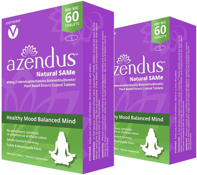 Azendus Mood 400mg 2-Boxes の S-Adendosylmethionine butanedisulfonate (SAM-e) 120 Enteric コーティングされたタブレット - ビーガン, グルテンフリーグルテン, 大豆無料