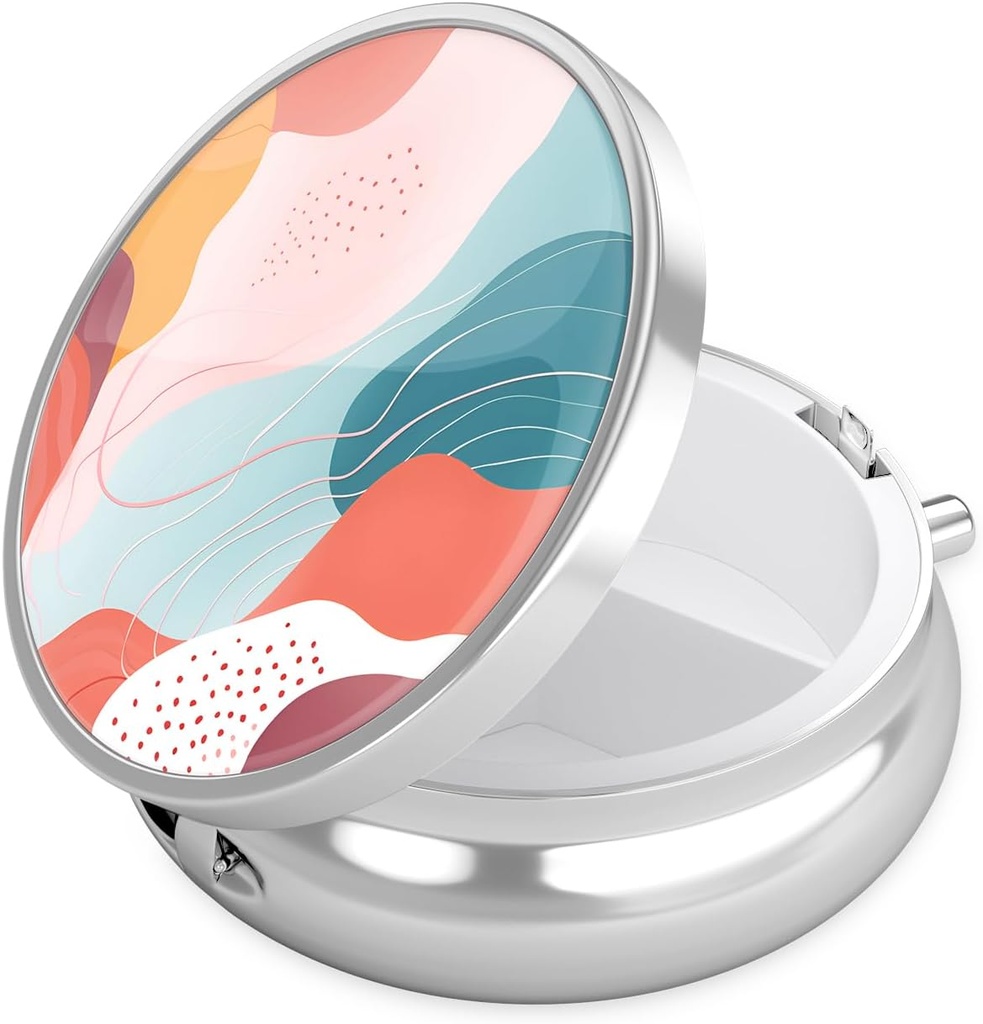 Nipichshaの丸薬箱、財布のための小さい丸薬箱及びポケット、かわいい旅行薬のオルガナイザー、ビタミン、薬、魚油及び補足、A03-Art様式を握る携帯用薬の容器のホールダー