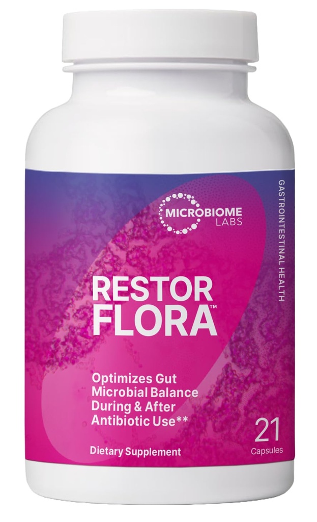 Microbiome Labs RestorFlora - 消化の健康と腸のリセットのための男性と女性のプロバイオティクス - 胞体ベースの糖質プロバイオティクスは、微生物バランスを回復するのに役立ちます(21カプセル)