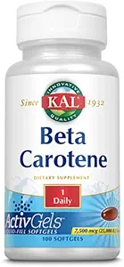 KAL Beta Carotene 25,000 IU Tablets, 100 Count