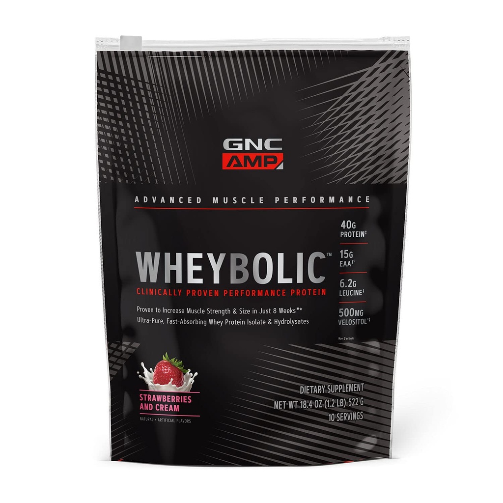 GNC AMP の Wheybolic の臨床的に証明された蛋白質の粉、40g の乳蛋白質、 BCAA、Leucine は筋肉強さ、筋肉建物、第 3 党テストされた、グルテンフリー、いちごおよびクリーム、10 のサービングを高めます
