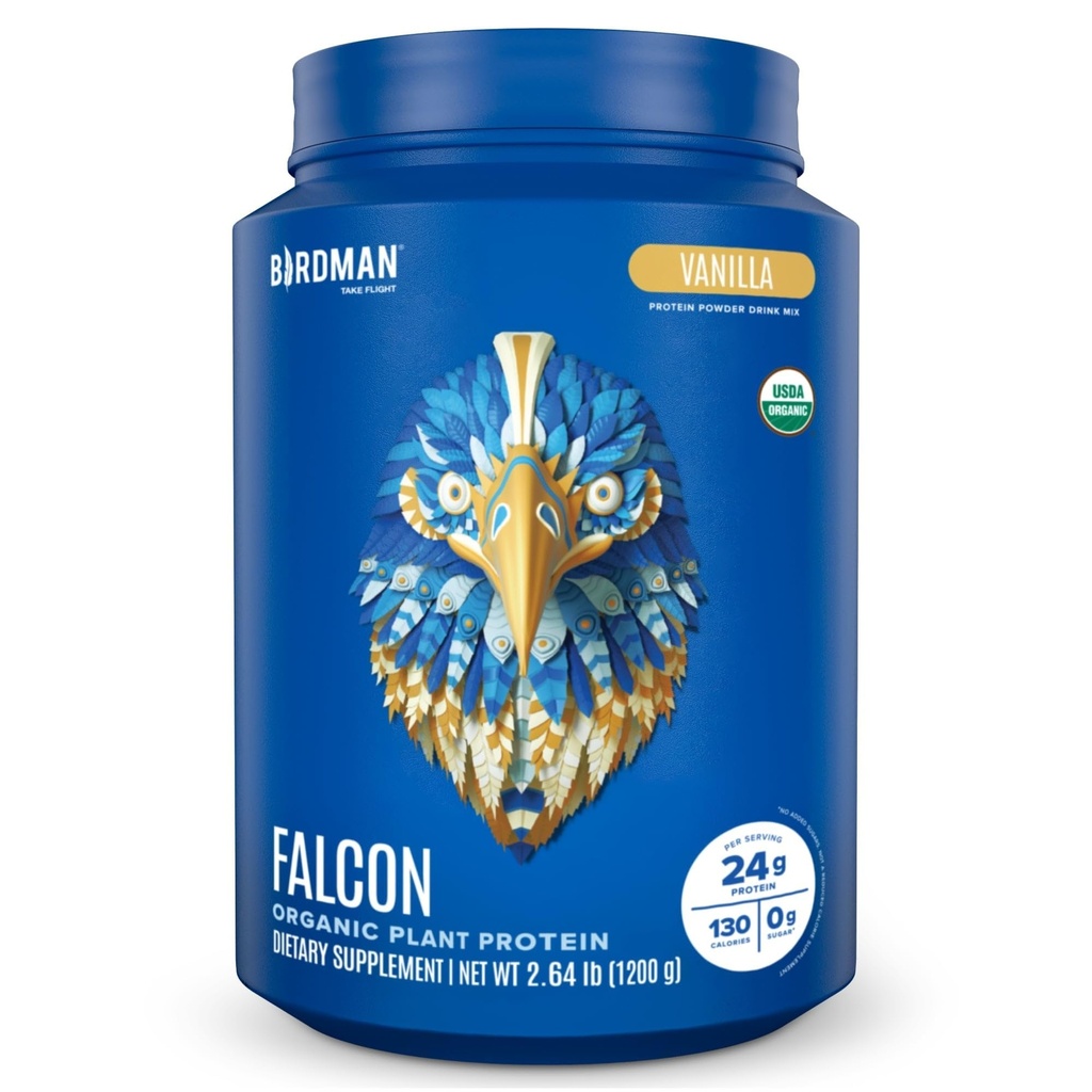 BIRDMAN Falconビーガンプロテインパウダーオーガニック、ステビア&シュガーフリー、植物ベースのタンパク質、低炭水化物、乳製品無料、ケト、ノンWheyタンパク質、プロバイオティック、エンドウ豆プロテイン、バニラフレーバー - 37 サービング - 2.64lb