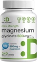Max Strength Magnesium Glycinate 500mg Per Serving, 240 Capsules | 100% Chelated for Easy Absorption | Essential Mineral Supplement for Muscle, Sleep, & Heart Health