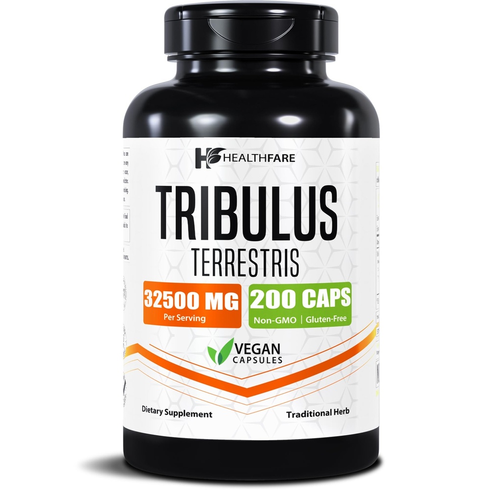 HealthFare Tribulus Terrestris for Men & Women | 32,500mg Ultra Potency Extract | 95% Saponins | 200 Capsules | Natural Strength, Energy & Stamina | Non-GMO, Gluten-Free, Made in USA