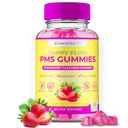 PMSグミー - 女性のためのハッピーフローPMSサポートサプリメント - ホルモンバランスのためのビタミンB6とイチゴPMS救済サプリメント、期間サポート、ランプ、ホルモンアクネ&ブロッキング救済(60カウント)