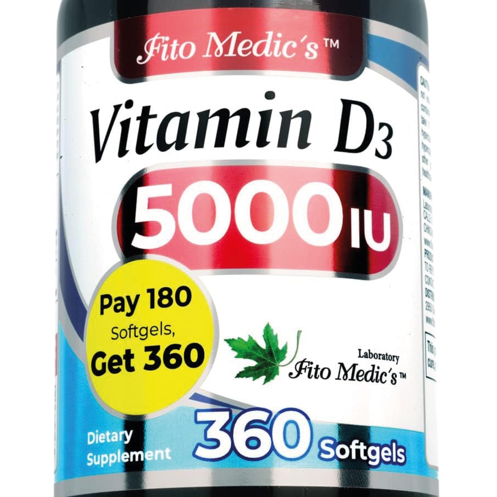 FITO MEDIC'S Lab - ビタミンD - 5000 IU - ビタミンD3-360 Softgels - ビタミンD3 5000 iu - 骨、歯、筋肉、免疫の健康サポート、超高吸収、ビタミンD3。