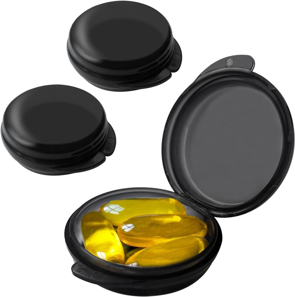 小さなピルボックス(3パック)、毎日のミニピルオーガナイザーポータブル財布ポケット、旅行ピルケース薬収納コンテナイヤープラグケース(Blcak)