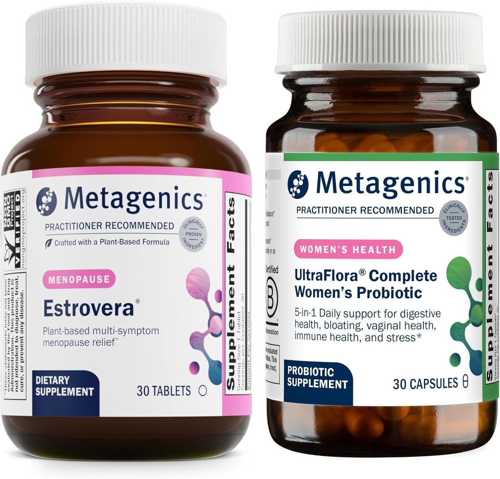 Metagenics HerWellness Estrovera(30錠) & UltraFlora Complete Women's Probiotic(30カプセル) - ホルモンフリーの月経閉症サポート - エイズ消化の健康