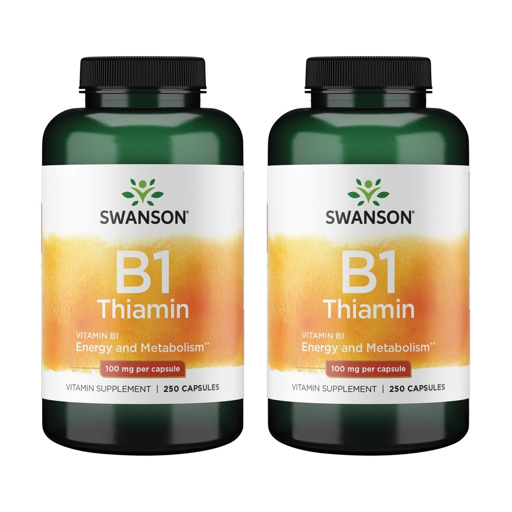 スワンソンビタミンB1(チアミン) - 健康的な代謝を促進し、エネルギーサポートを提供します - 天然ビタミンサプリメントは、最適な神経細胞機能をサポート - (250カプセル、100mg各)(2パック)