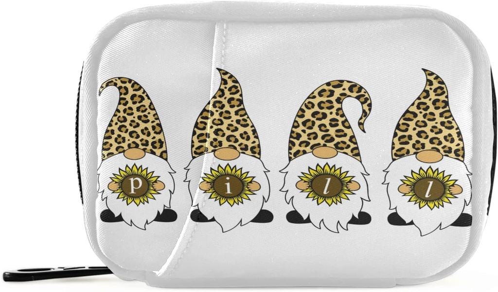 LeopardのGnomesのヒマワリのピル箱7日の丸薬の箱旅行シッパーが付いている丸薬のオルガナイザー袋携帯用ウィークリー ケースのビタミンの補足のホールダーのためのコンパクト サイズ