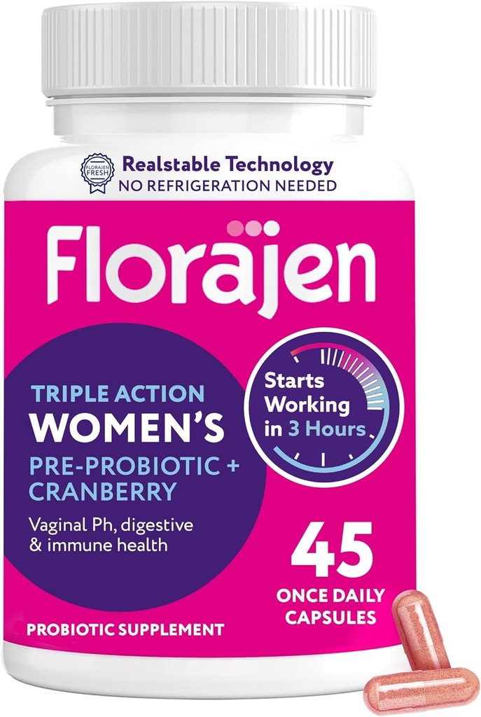 Florajen女性のプロバイオティック、プレバイオティック、およびVaginal Health、免疫サポート、および消化ウェルネスのためのクランベリーサプリメント - 30カウント