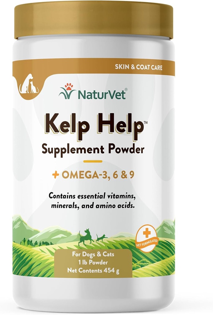 NaturVet Kelpは、犬と猫のためのオメガスキンとコートサプリメント、粉末、グローバルソース成分1ポンドで米国製