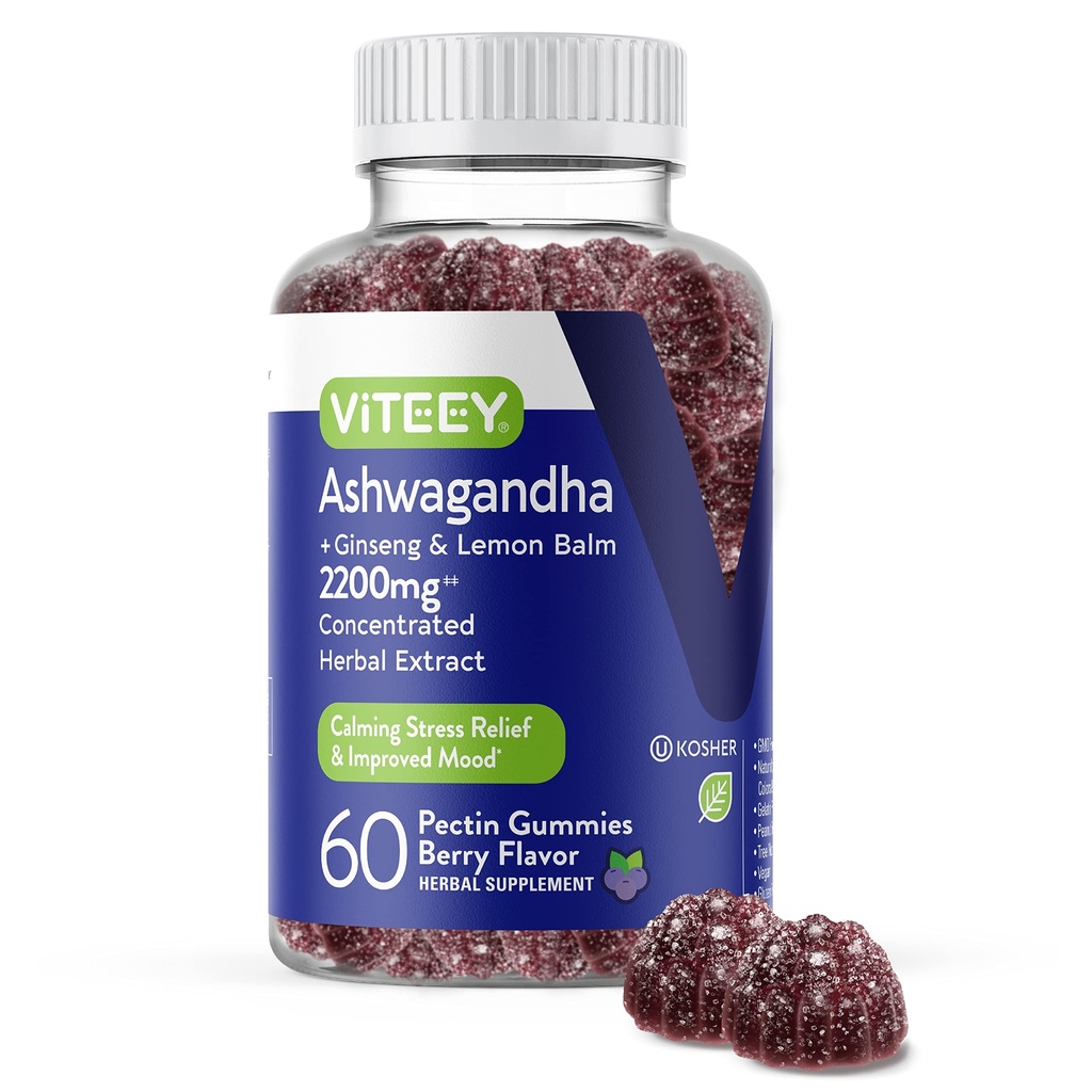 Viteey Ashwagandha Ginseng&Lemon Balm - Mood, Calm & Stress Support Ashwagandha Supplements - ビーガン, グルテンフリー - 60 カウント