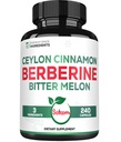 Berberine 1500mg サプリメント オーガニック セイロン シナモン バーク & ビターメロン - 240 ビーガンカプセル 80 サービング - 免疫システム, 心臓の健康, 体管理 & 消化サポート