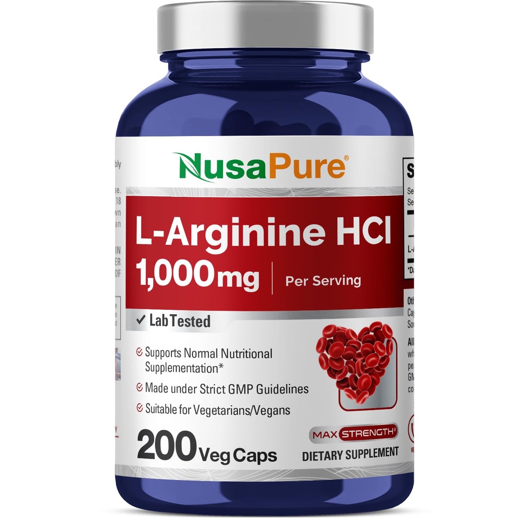NusaPure L-アルギニン1000 mg 200ベジーカプセル(非GMO、ベジタリアン、ビーガン)