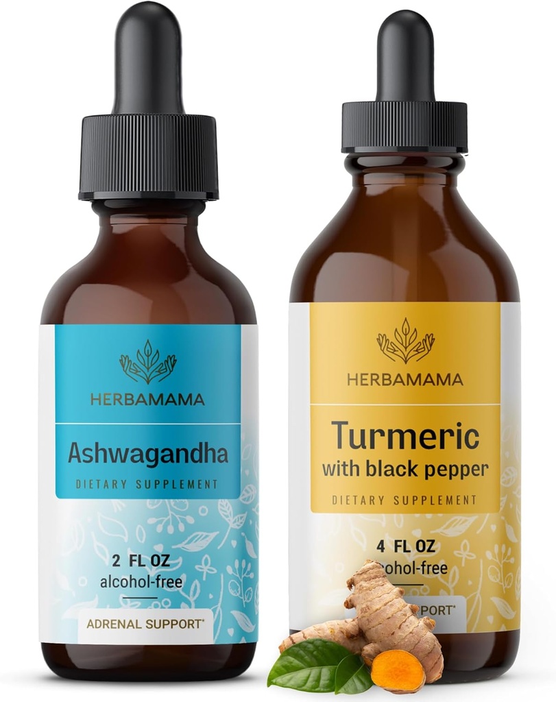 HERBAMAMAの草の液体の低下のキット-黒いペッパーのチンキとのAshwagandhaの根のエキス及びターメリックの束-ビーガン、非GMO、砂糖及びアルコールフリー - 2のパック