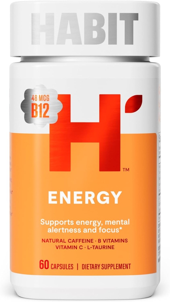 Habit Energy Supplement (60 Capsules) - New Look, Supports Energy, Alertness and Focus, Natural Caffeine, Vitamins B & C, Green Tea Extract, Vegan, Non-GMO (1 Pack)