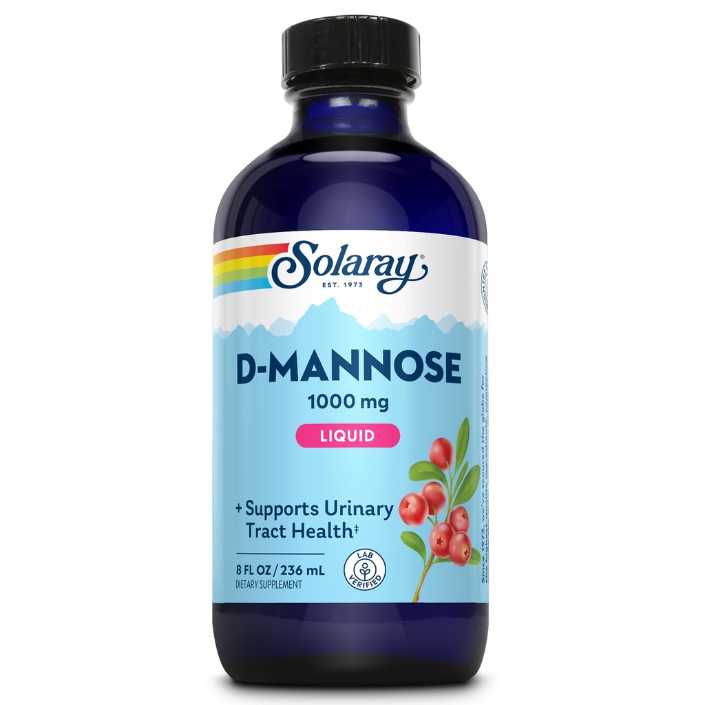 SOLARAY D-Mannose 1000 mg CranActin Cranberry Extract - D Mannose Cranberry Supplement with Vitamin C - 尿路の健康をサポート - 60日間保証、16給餌、8 FL OZ
