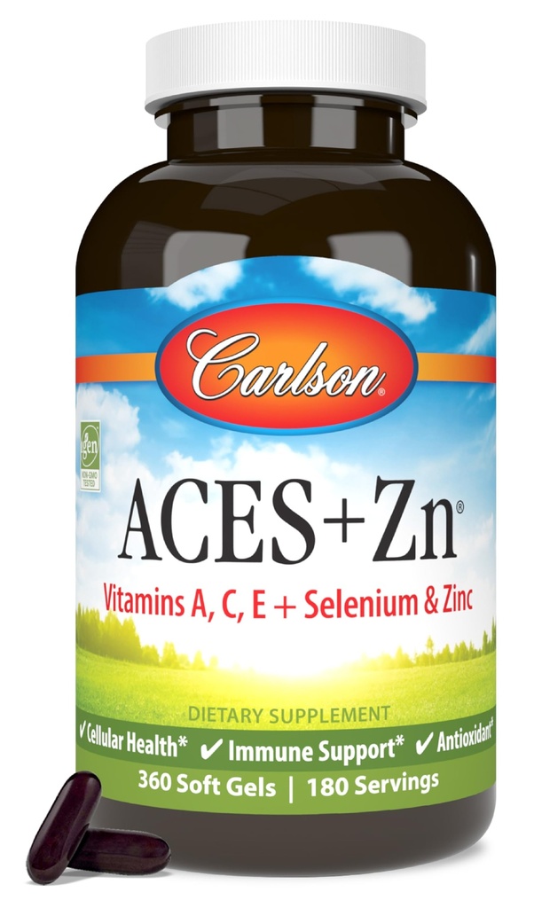 カールソン - ACES + Zn、ビタミンA、C、E +セレン&亜鉛、亜鉛、セルラーヘルス&免疫サポート、セレンマルチビタミン、抗酸化剤、360 Softgels