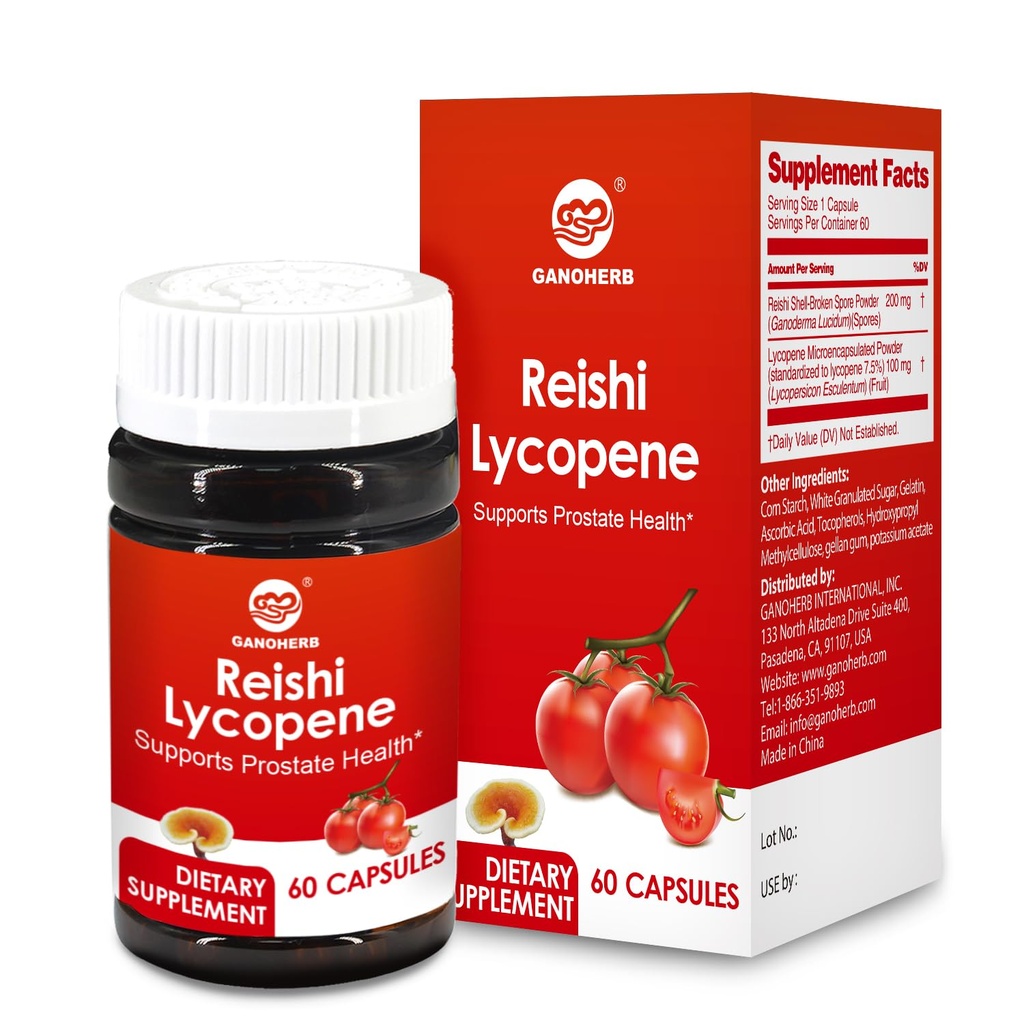 Lycopeneの補足100mg、Reishiのきのこの200mgの自然なトマトのエキス、免疫の健康のためのきのこのカプセル、グルテンフリー、非GMO、ビーガン、60の急速な解放のカプセル